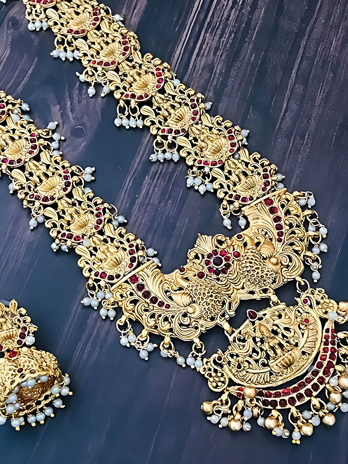 Exquisite Gold Filigree Necklace and Earrings Set, Traditional Indian Wedding Jewelry (Set of 2)