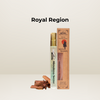 Royal Region Natural Perfume Spray by Himalaya Sense. The spray bottle is shown beside its box and natural ingredients like cinnamon.