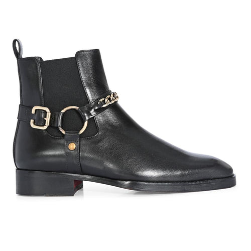 Regent Black Chain Chelsea Boots, Slip-Resistant Sole, Goodyear Welted, Hand-Finished Burnish, Vintage Aesthetic, Lightweight Design, Breathable Lining