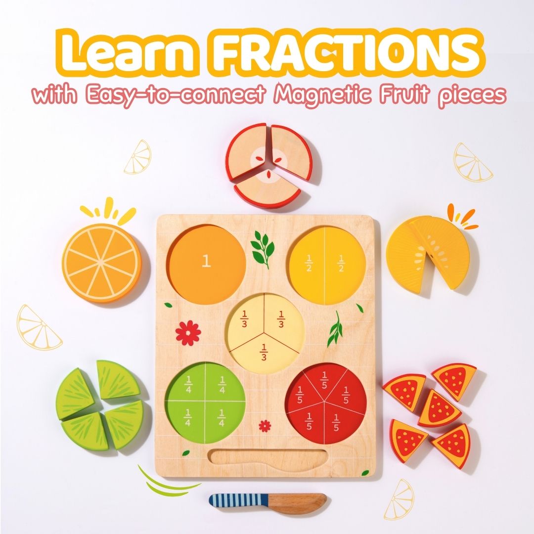 Cots and Cuddles Premium Quality Wooden Fruit Fraction Educational Toy for Kids