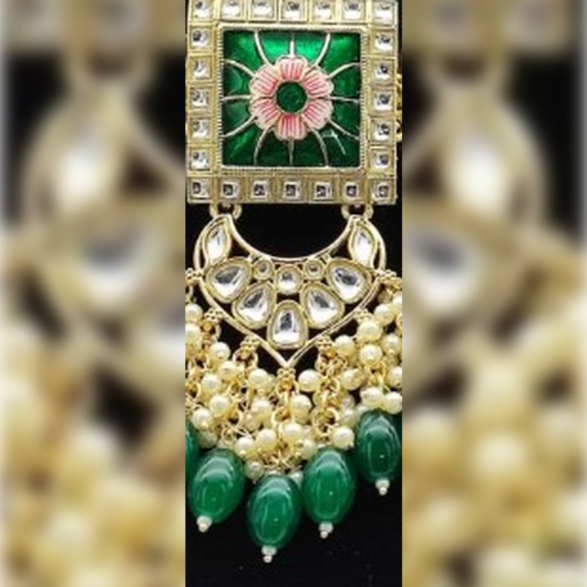 Regal Kundan Meena Necklace and Earrings Set, GreenBeads - Exquisite Indian Bridal Jewelry Collection, Traditional Indian Wedding Jewelry (Set of 2)