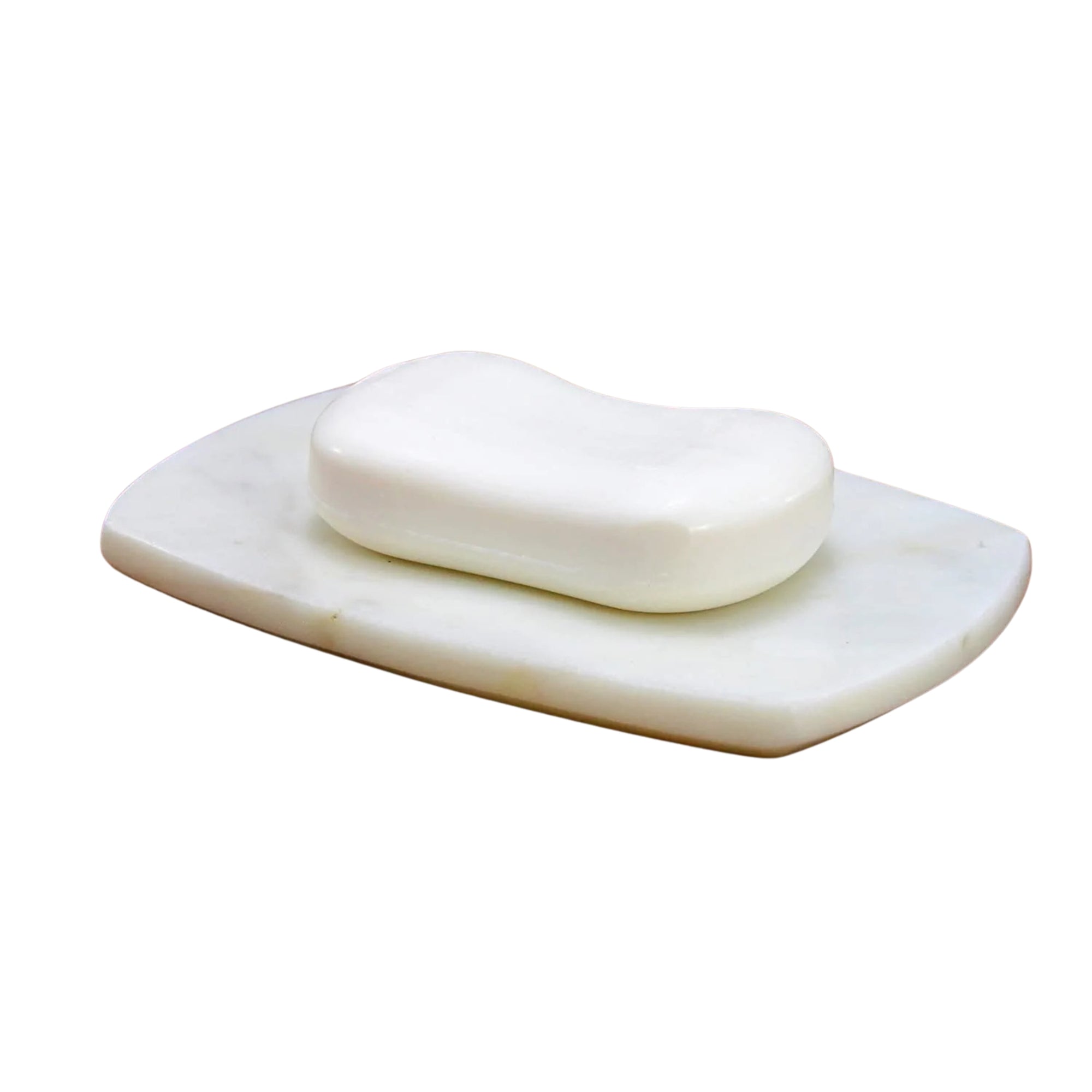 White Curve Racktangle Marble Soap Dish - Elegant Anti-Skid Bathroom Accessory, Smooth, Durable,Soap Storage (14x9 cm)