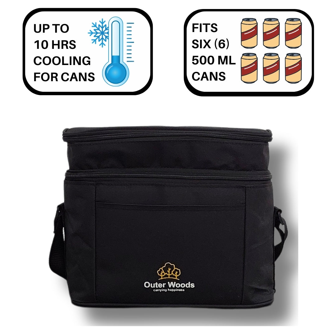 Outer Woods Insulated 6 Can Cooler Bag Dual Compartment| Fits 6 x 500ml Beer Cans & Snacks| Keeps Beer Cans Cool for up to 10 Hours | Ideal for Carrying Food, Beer, Soda, Juice and Milk