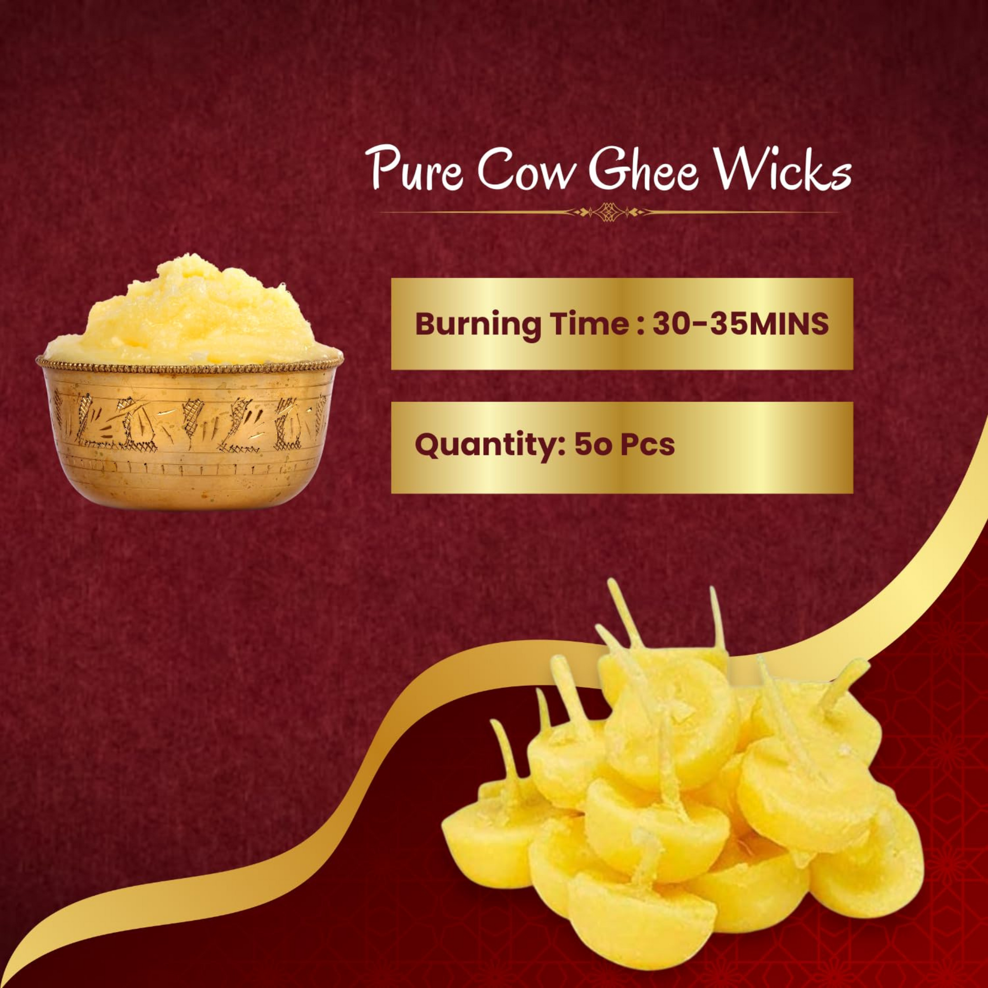 Pure Cow Ghee Diyas with Long Burning Time | Chemical-Free, Wax-Free Wicks for Pooja & Daily Rituals (5g)