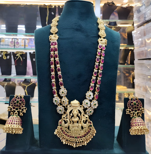 Traditional Lakshmi Temple Necklace Set, Earrings Gold-Plated Ethnic Jewelry Handcrafted for Weddings & Festivals, Traditional Indian Wedding Jewelry (Set of 2)