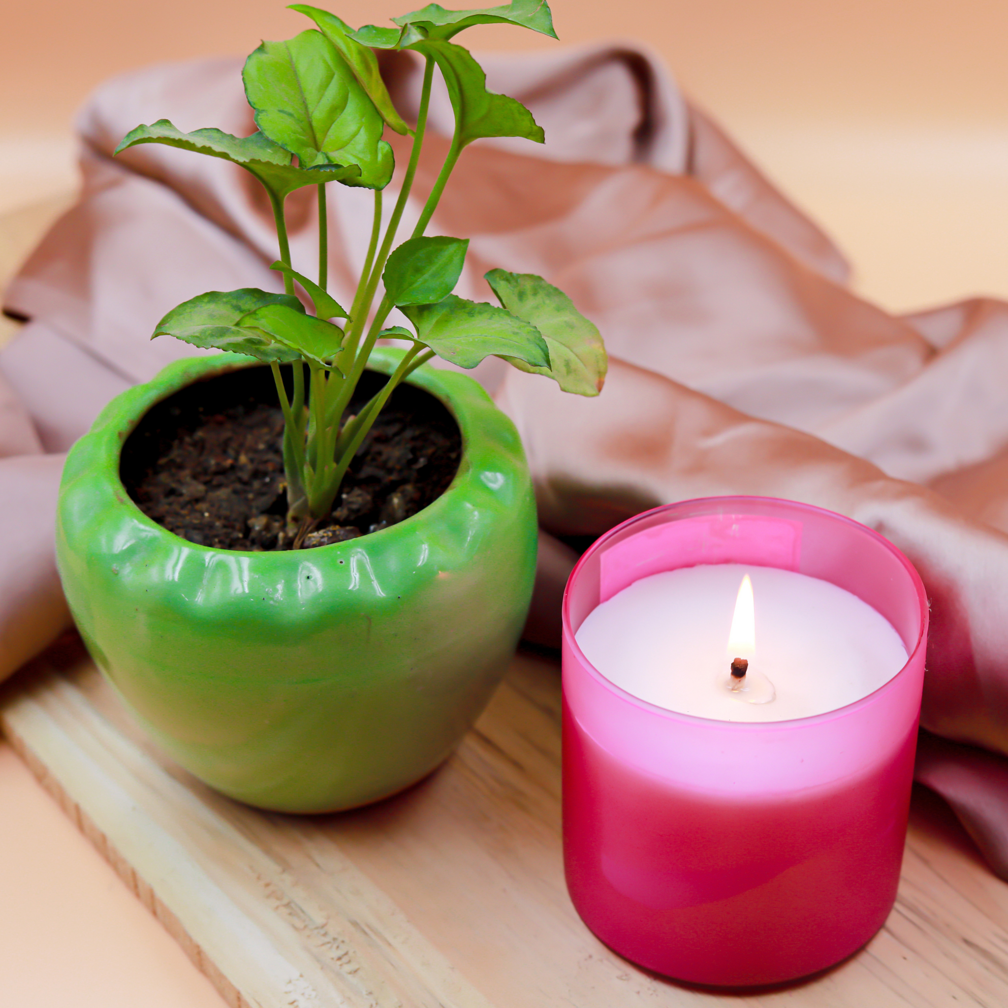 Floral Bouquet Coconut Soy Wax Candle with Elegant Glass Holder | Pink Candle with Infused Essential Oils & Fresh Fragrance