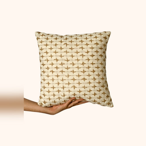 Holy Grail Homes Criss Cross Beige Cushion Cover (Beige, Terracotta) (18 X 18)