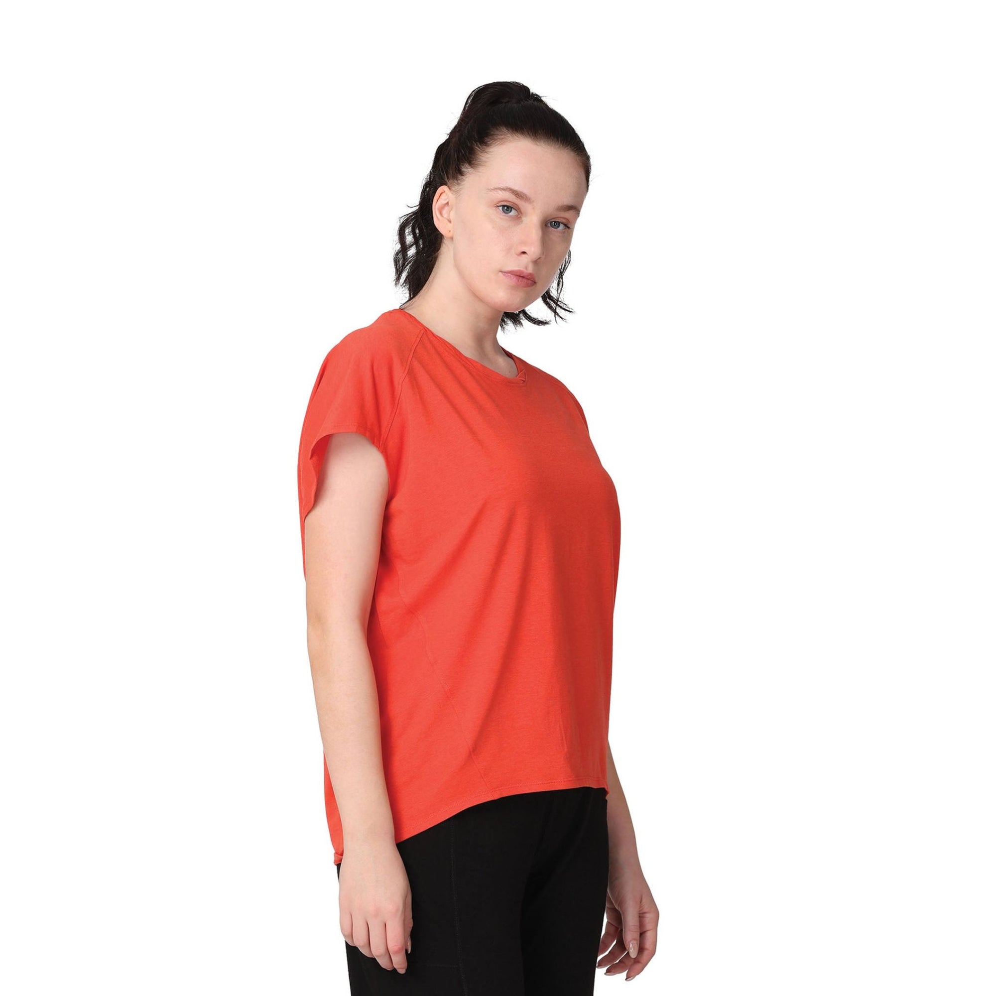 Yoga Top with Bat-Wing Sleeves & Twisted Neckline | Organic Cotton & Bamboo Blend Yoga Practice Tee with Relaxed Fit | Koi