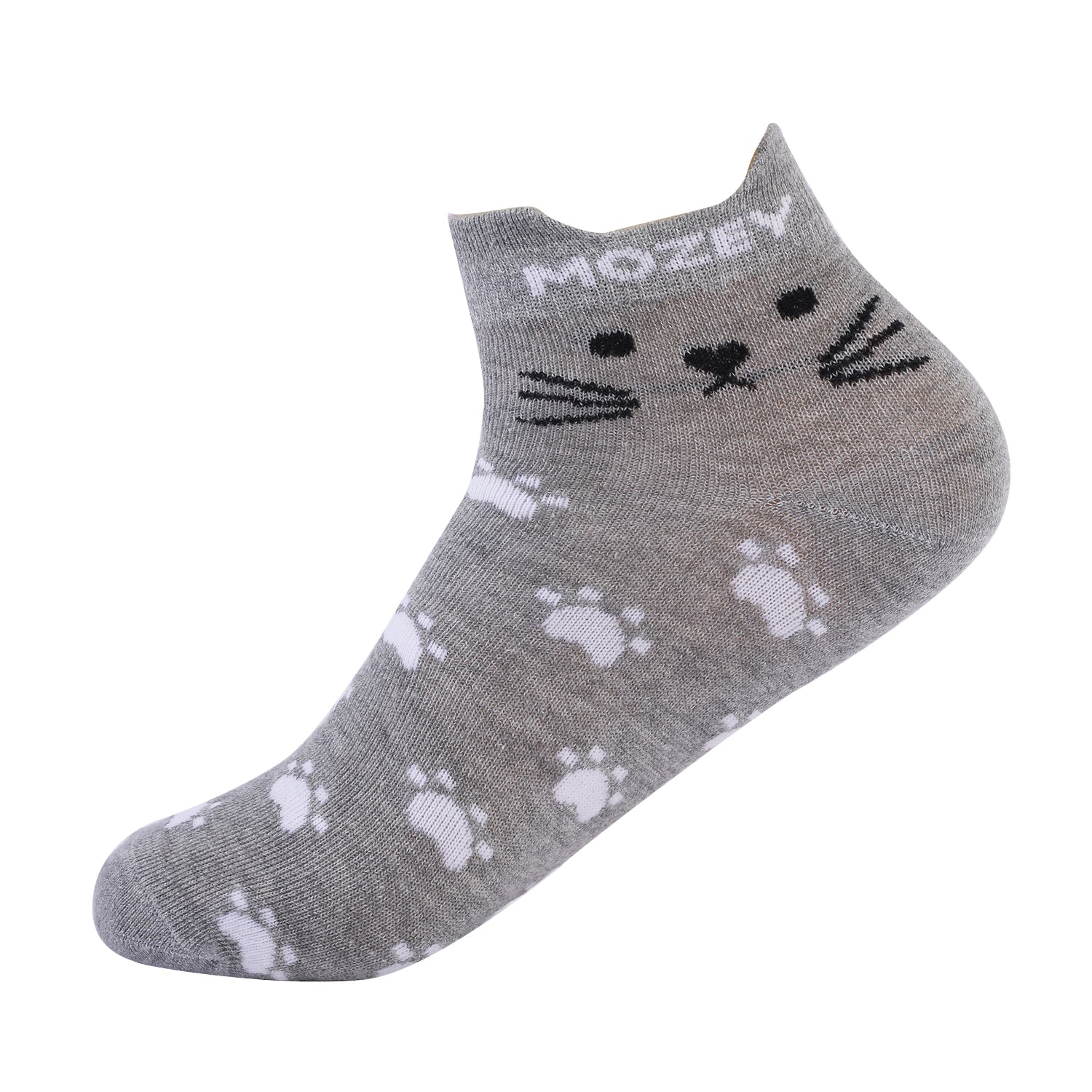 Ankle Cat Sneaker Socks, Premium Cotton Blend, Lightweight & Superior Grip, Extra Durability & Perfect for Everyday and Casual Wear (Grey/White)