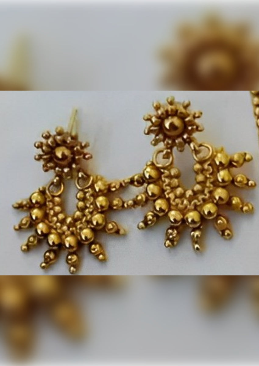 Traditional Gold-Plated Kolhapuri Saaj Necklace Set, Matching Earrings, Traditional Indian Wedding Jewelry (Set of 2)