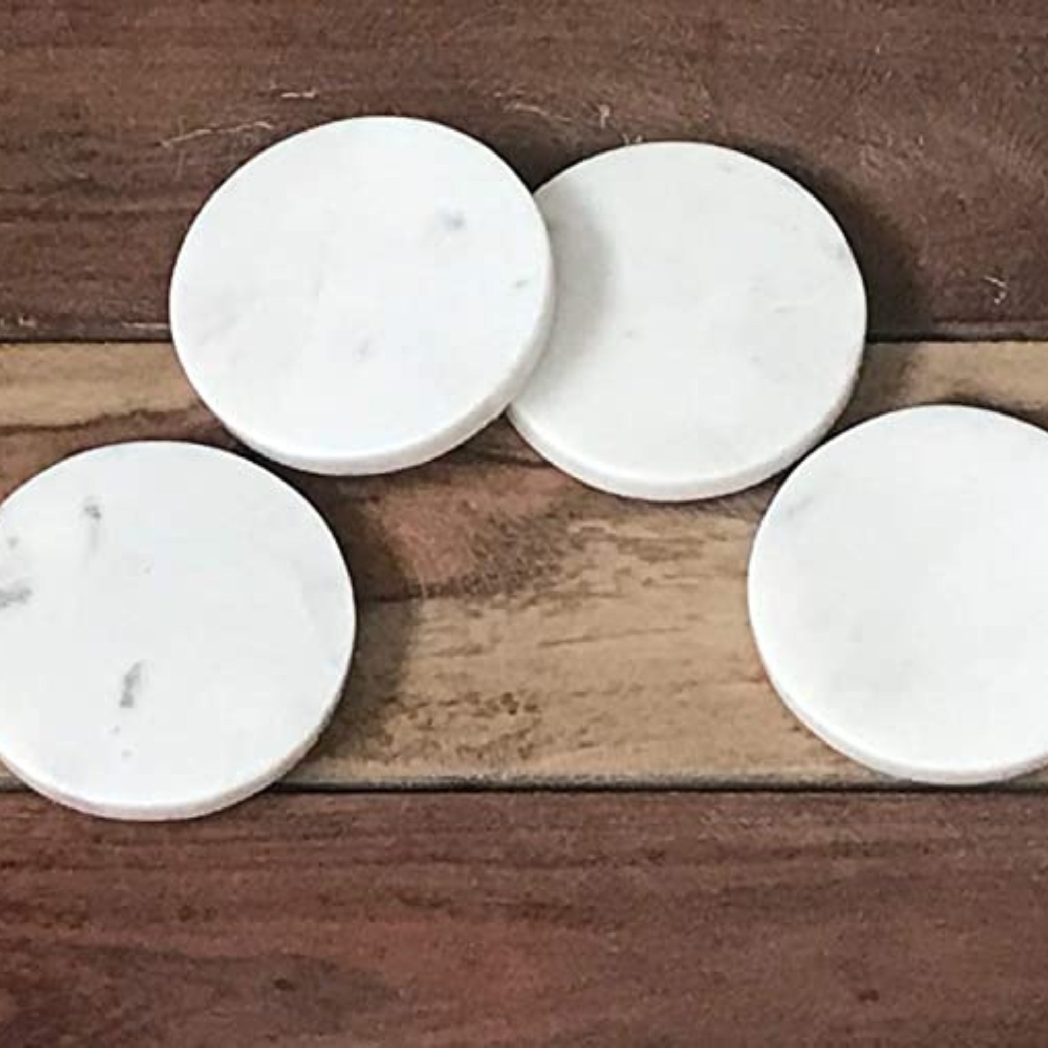 White Marble Round Coasters - Elegant Anti-Skid Heat-Resistant, Home Accessories, Protect Surfaces, Ideal for Serving Drinks, Coffee or Tea,(10x10 cm ) Set of 4