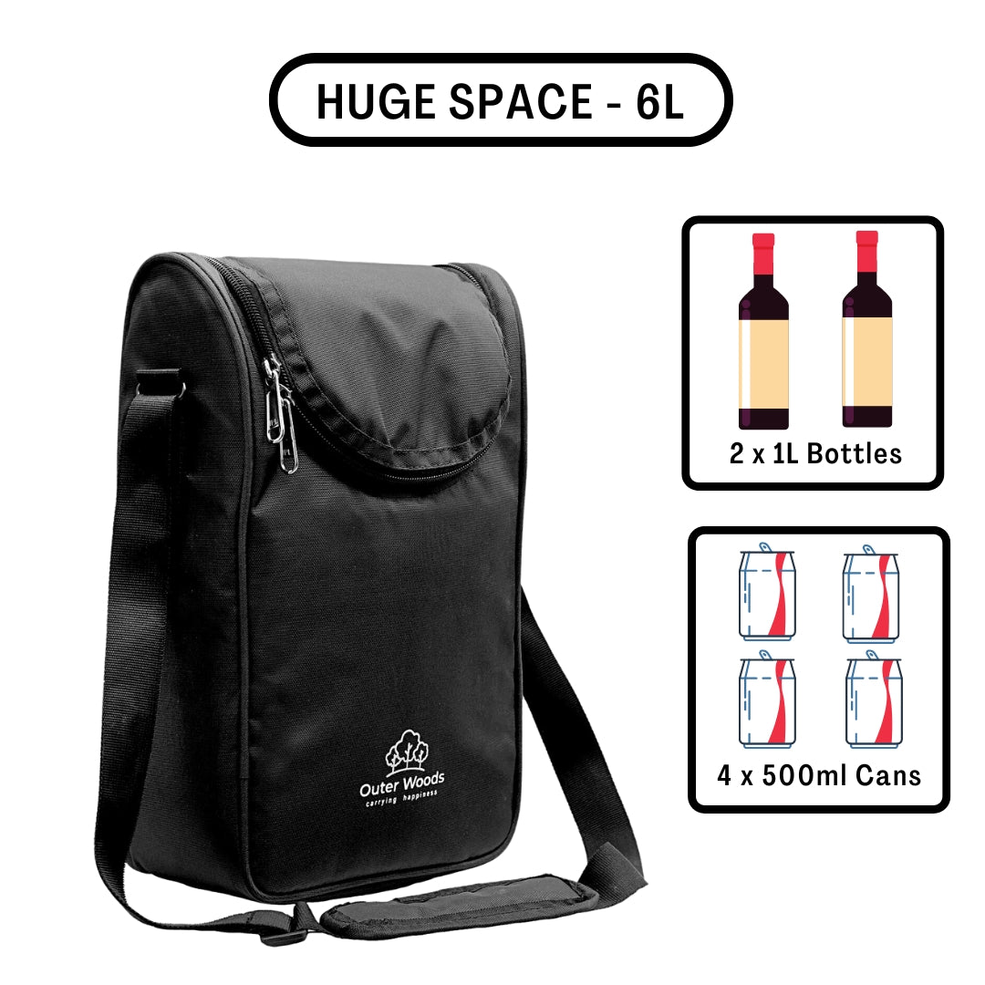 Outer Woods Nylon Insulated 2 Bottle Bag|360Â° Insulation And Portable Padded Protection For Glass Bottles|Ideal For Carrying Wine,Beer,Whisky,Vodka,Soda,Juice,Milk And Water