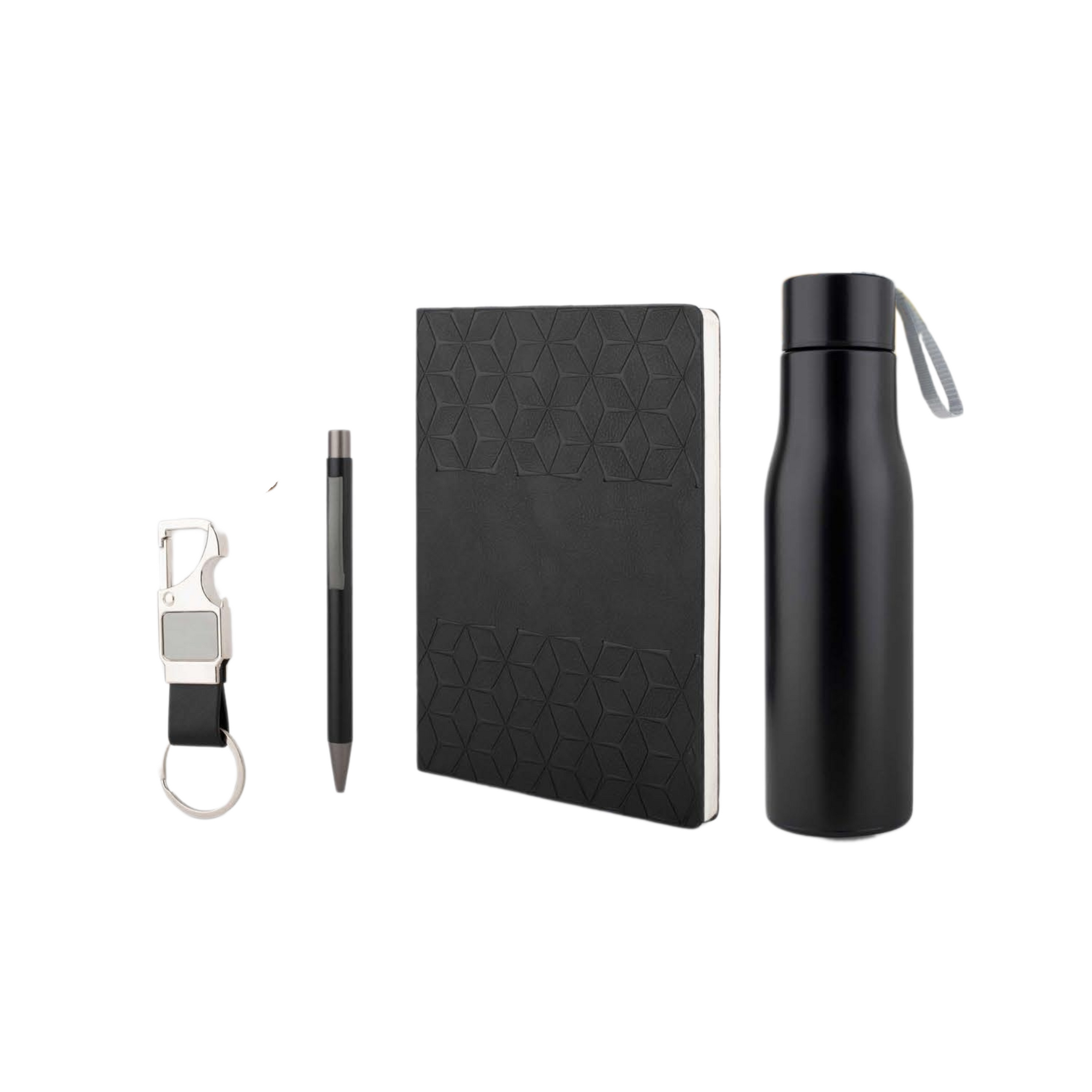 Regal Corporate Gift Set with A5 Journal Notebook, Premium Metal Pen, Bottle & Metal Keychain | 4-in-1 Customizable Gift Set for Executives, Travelers & Special Occasions (Black, 192 Pages)