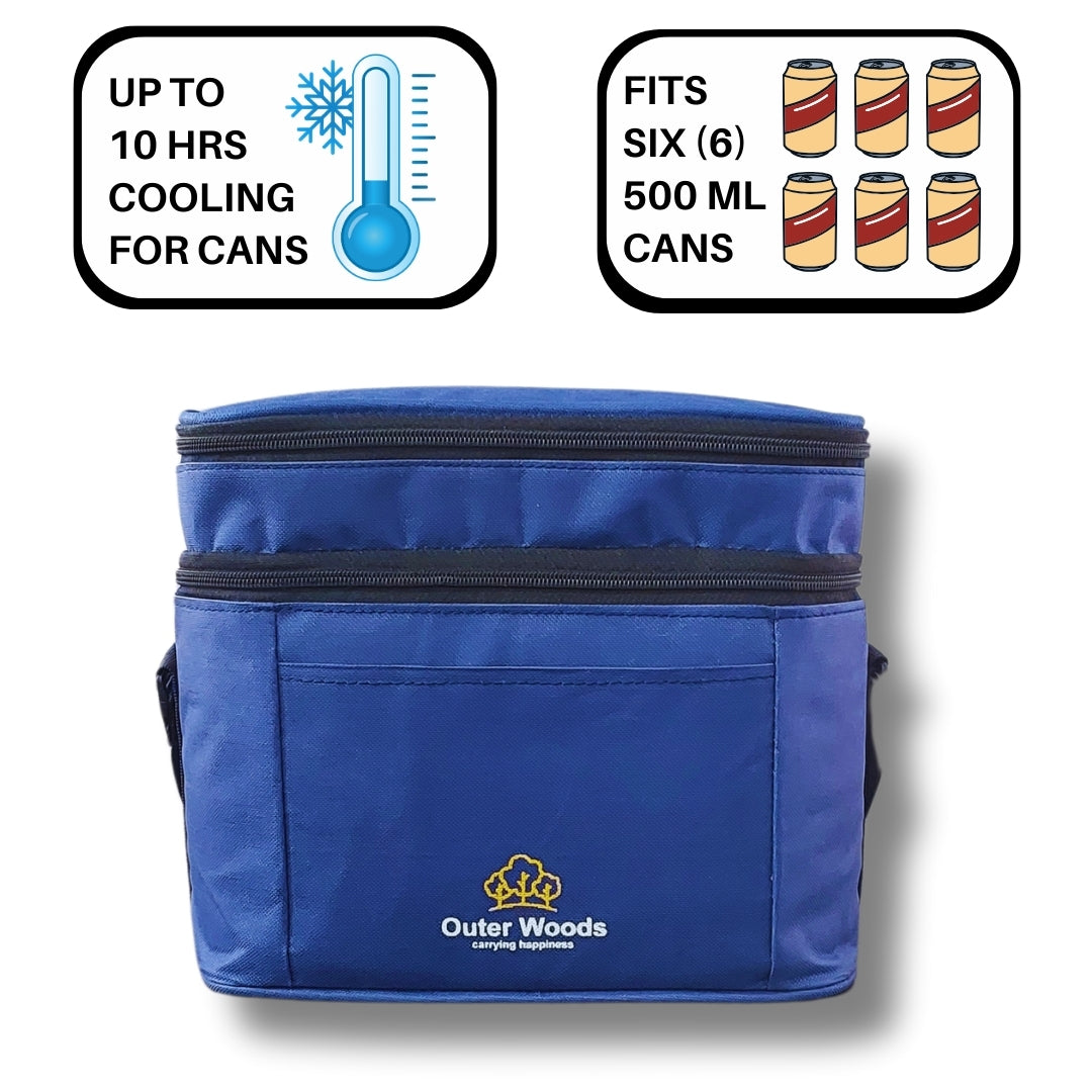 Outer Woods Insulated 6 Can Cooler Bag Dual Compartment| Fits 6 x 500ml Beer Cans & Snacks| Keeps Beer Cans Cool for up to 10 Hours | Ideal for Carrying Food, Beer, Soda, Juice and Milk