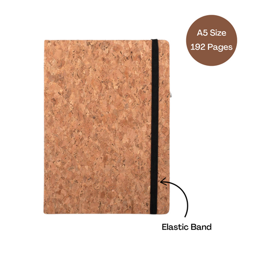 Cork Elastic A5 Journal Notebook | Customizable Gift for Executives, Travelers & Special Occasions (192 Pages, 80 GSM)