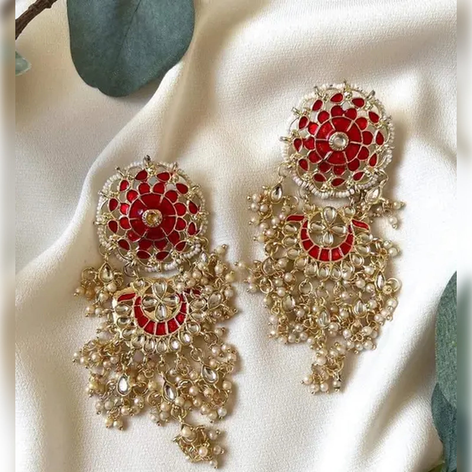 Exquisite Polki Kundan Stone and Pearl Earrings - Regal Ethnic Bridal Jewelry, Traditional Indian Wedding Jewelry , Bridesmade Look (Set of 1)