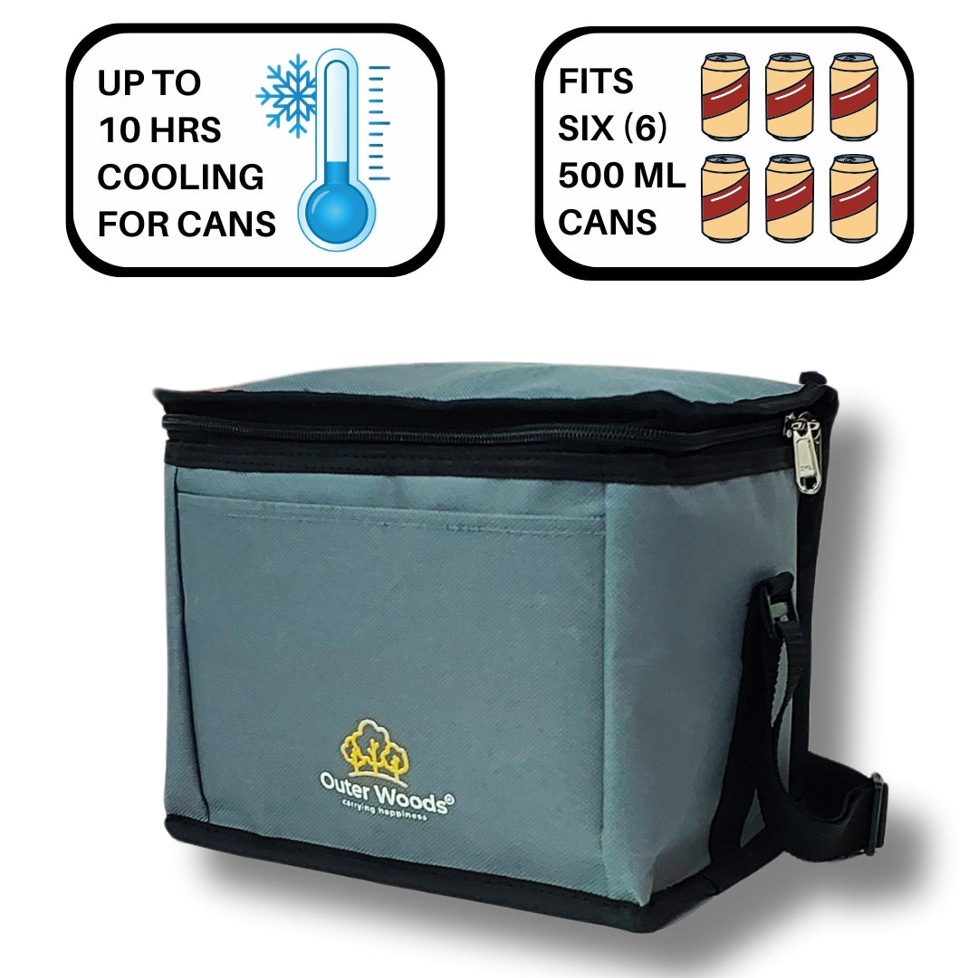 Outer Woods Insulated 6 Can Cooler Bag | Fits 6 x 500ml Beer Cans | Keep Cans Cool for up to 10 Hrs | with 2 Units of Ice Gel Packs