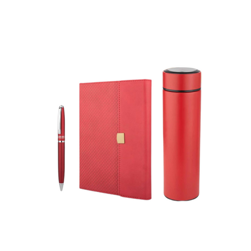 Deluxe Corporate Gift Set with A5 Journal Notebook, Premium Metal Pen & Bottle | 3-in-1 Customizable Gift Set for Executives, Travelers & Special Occasions (Red, 192 Pages)