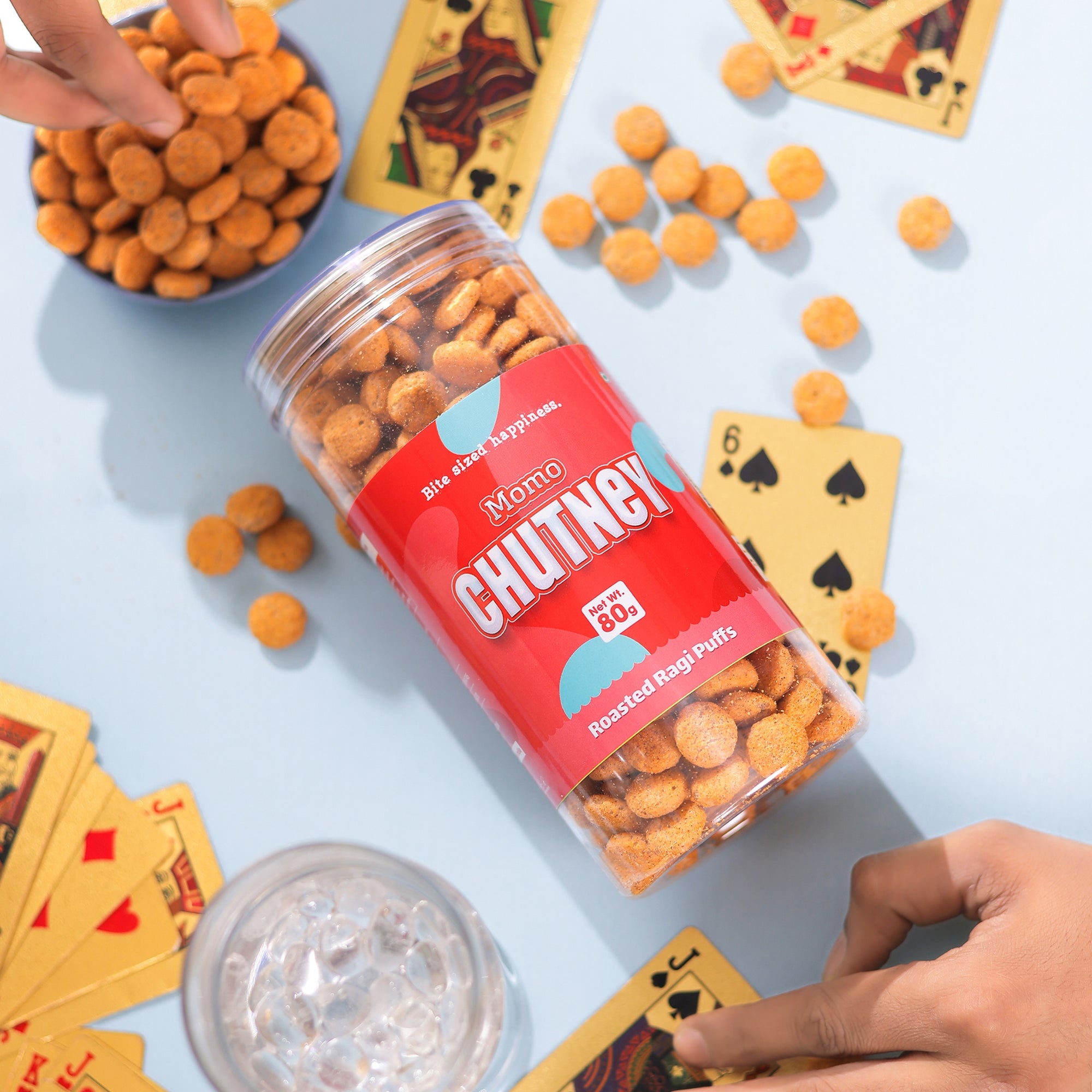 Crack A Nut's Momo Chuthey Roasted Multi-Grain Puffs, Savory & Healthy Snack, Packed with Protein & Low in Sugar, Lightly Roasted Multi-Grain Goodness, Perfect for Cravings & Guilt-Free Indulgence, 100g.