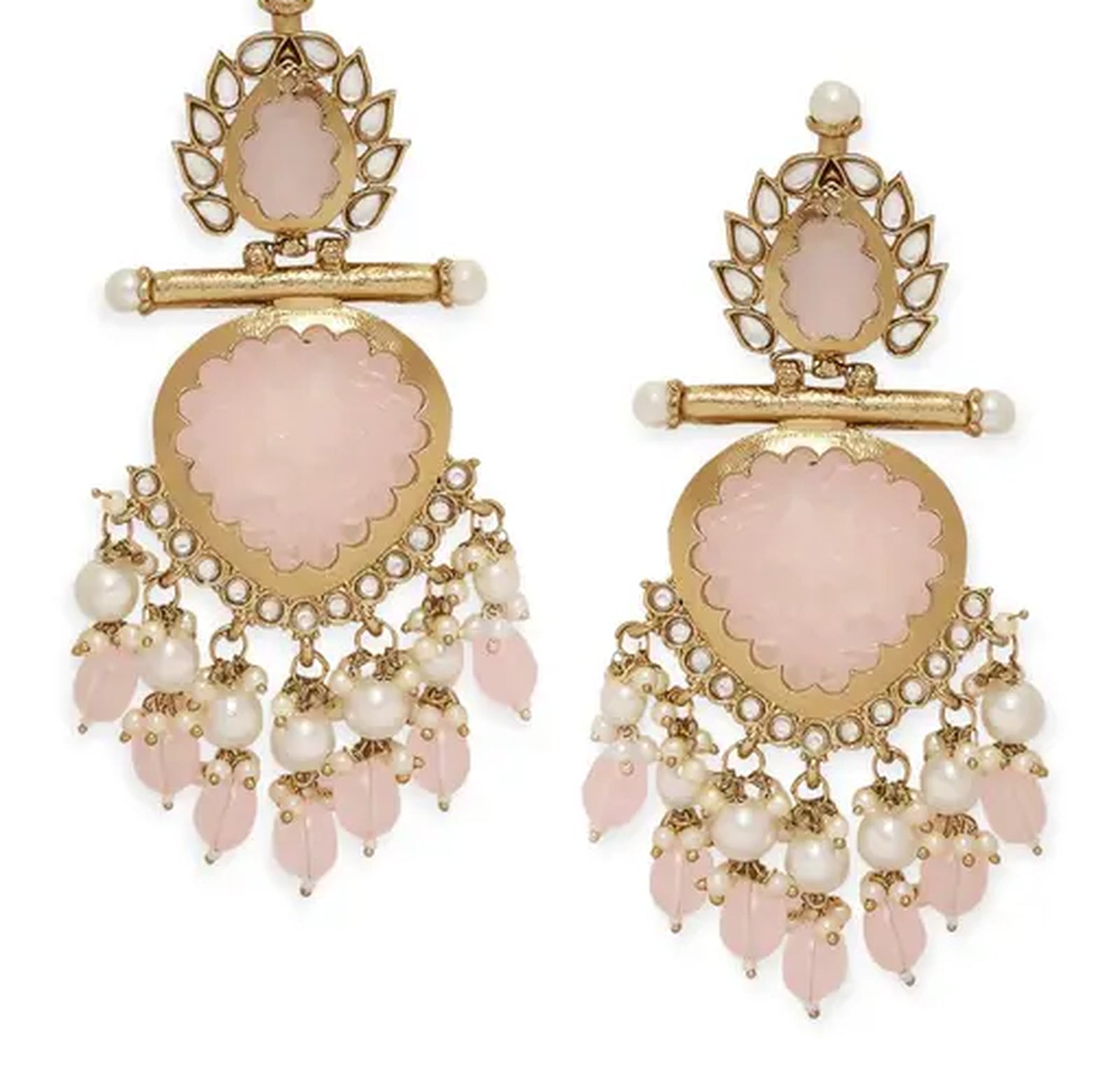 Luxurious Rose Quartz Chandelier Earrings - Vintage-Inspired Statement Jewelry, Traditional Indian Wedding Jewelry (Set of 1)