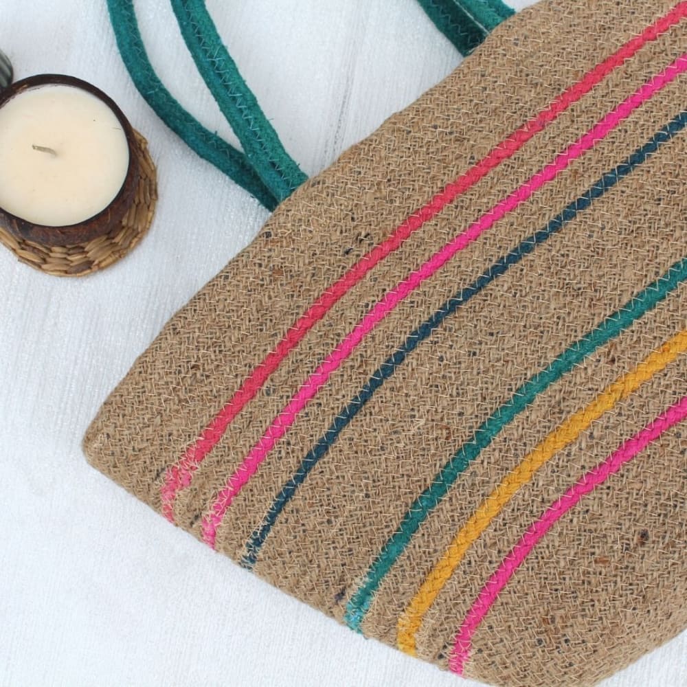 Multicolour Jute Tote Bag, Multicolour Bag, Eco-friendly Bag, Fashionable Tote, Shopping, Handbag