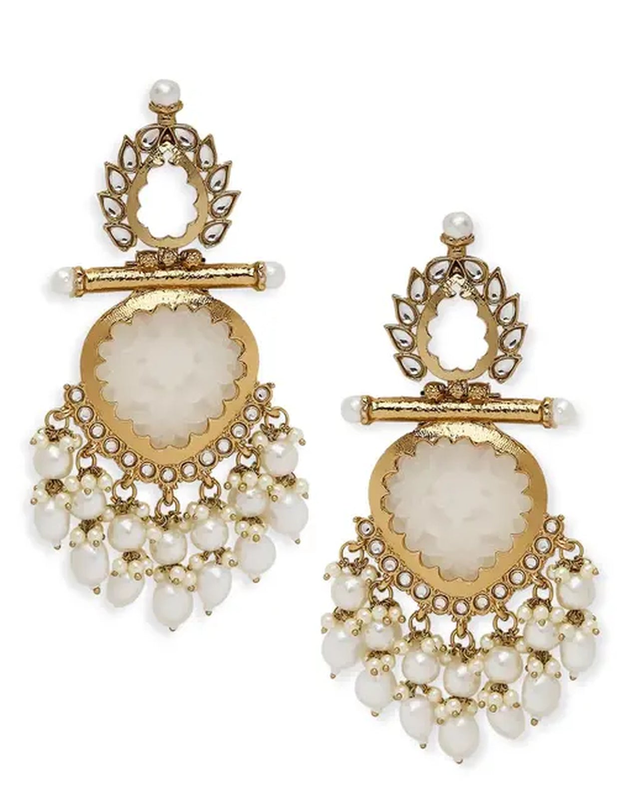 Elegant Pearl and Crystal Chandelier Earrings - Luxurious Statement Jewelry, , Traditional Indian Wedding Jewelry (Set of 1)