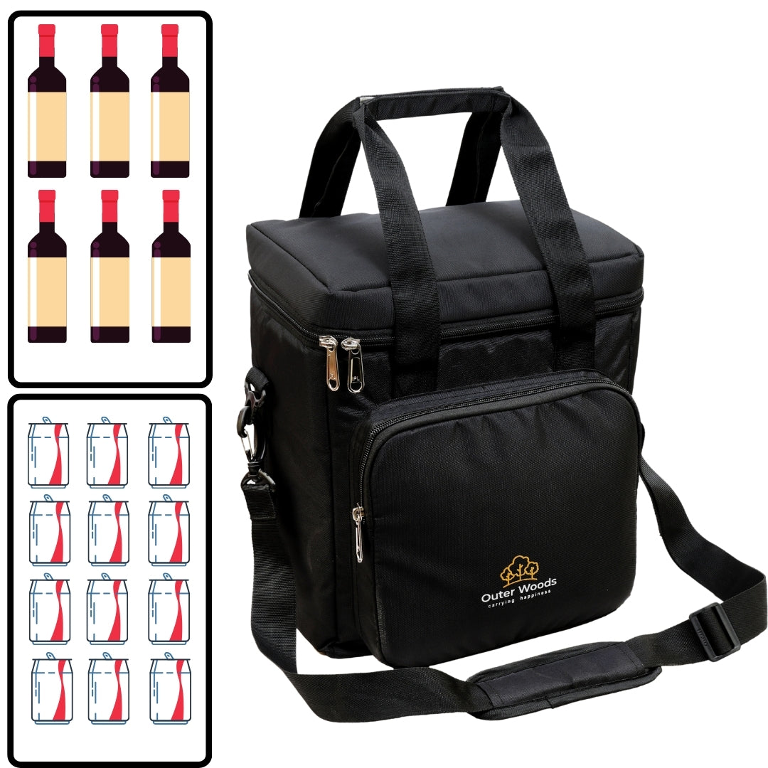 Outer Woods Insulated 6 Bottle Cooler Bag | with 6 Units of Ice Gel Packs | Wine Cooler Bag | Beer Cooler Bag | Insulated Bag | Fits 6 Full Size Bottles