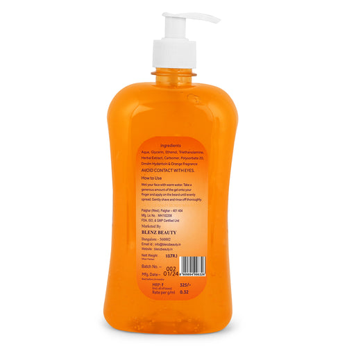 Orange Shaving Gel for Men, Non-Foaming & Refreshing Formula, Soothing Grooming Gel, Sulphate and Paraben Free (1L)