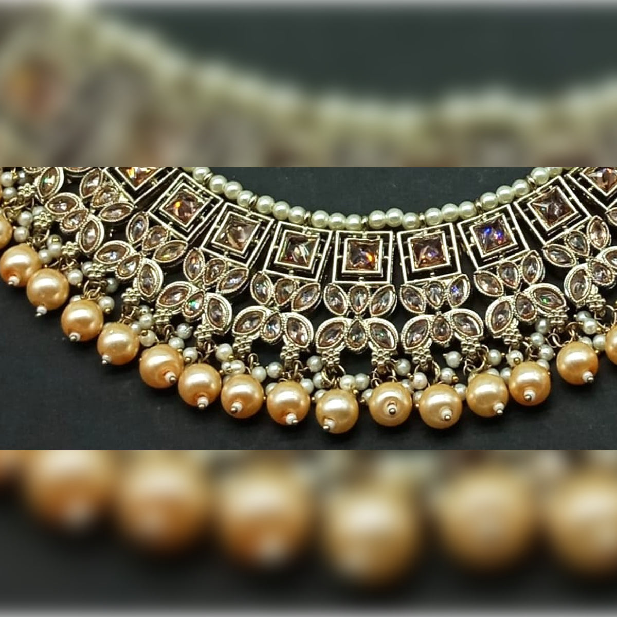 Exquisite Gold Tone and Gold Kundan Jewelry Set, Pearl Accents, Traditional Indian Wedding Jewelry (Set of 2)