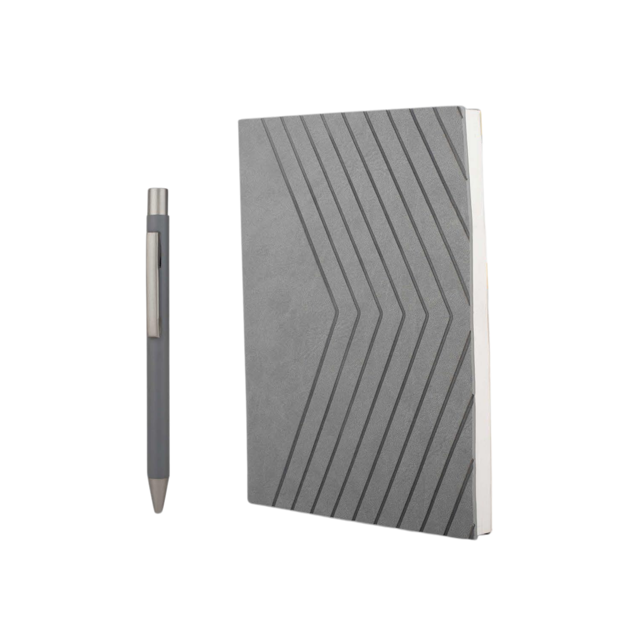 Dream Grey Geometric Pattern A5 Notebook with Premium Metal Pen  | Customizable 192-Page Journal for Corporate Gifting & Branding