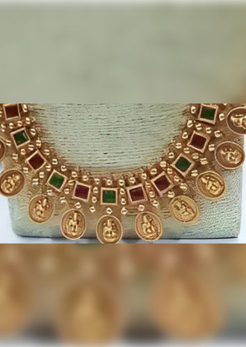 Exquisite Gold-Plated Temple Jewelry Set, Ruby and Emerald Accents, Traditional Indian Wedding Jewelry (Set of 2)