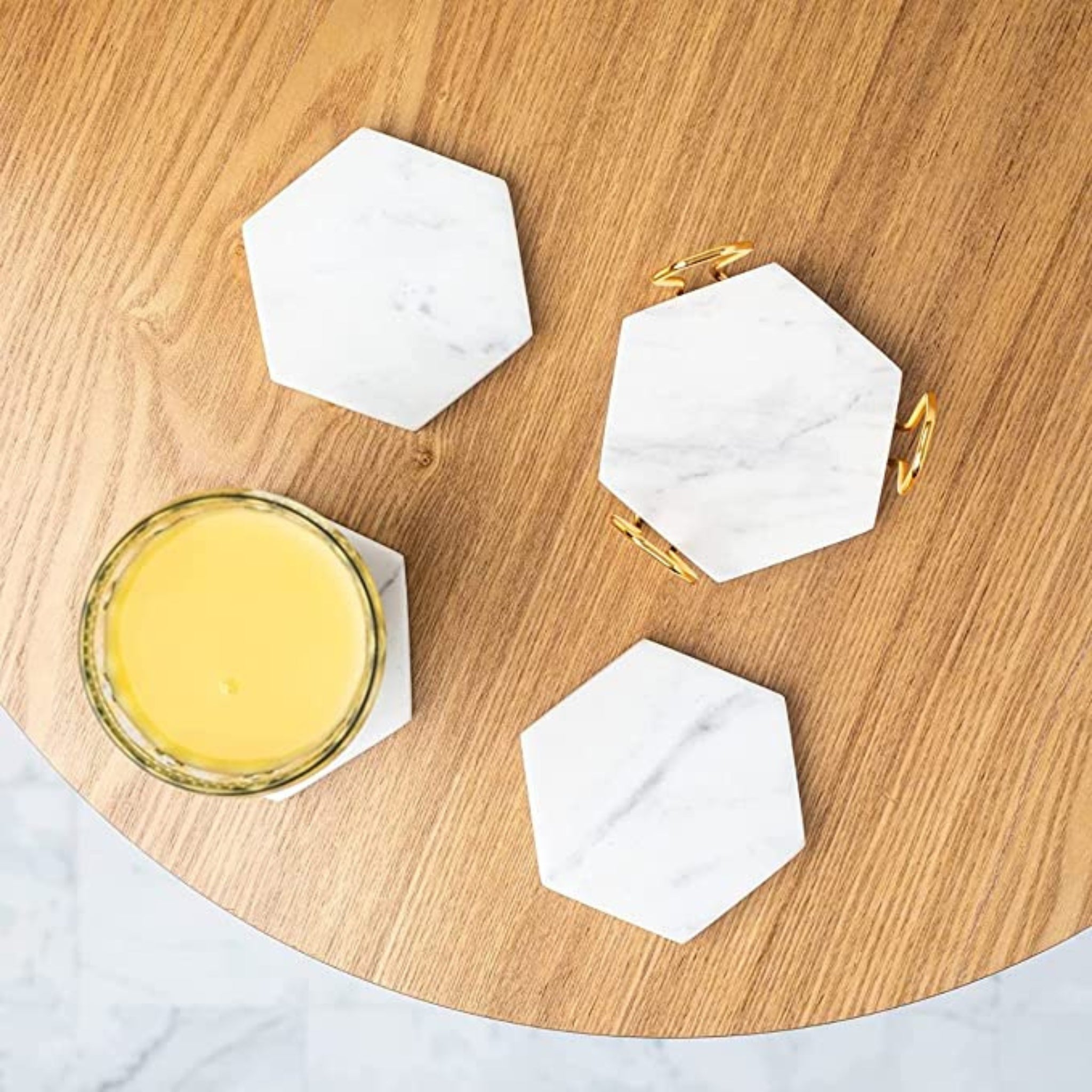 White Marble Hexagon Coasters - Elegant Anti-Skid Heat-Resistant Home Accessories, Ideal for Serving Drinks, Coffee or Tea, (10x10 cm) Set of 4