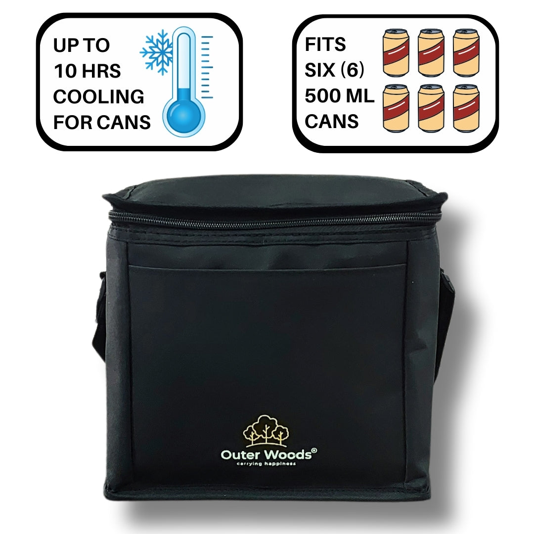 Outer Woods Insulated 6 Can Cooler Bag | Fits 6 x 500ml Beer Cans | Keep Cans Cool for up to 10 Hrs | with 2 Units of Ice Gel Packs