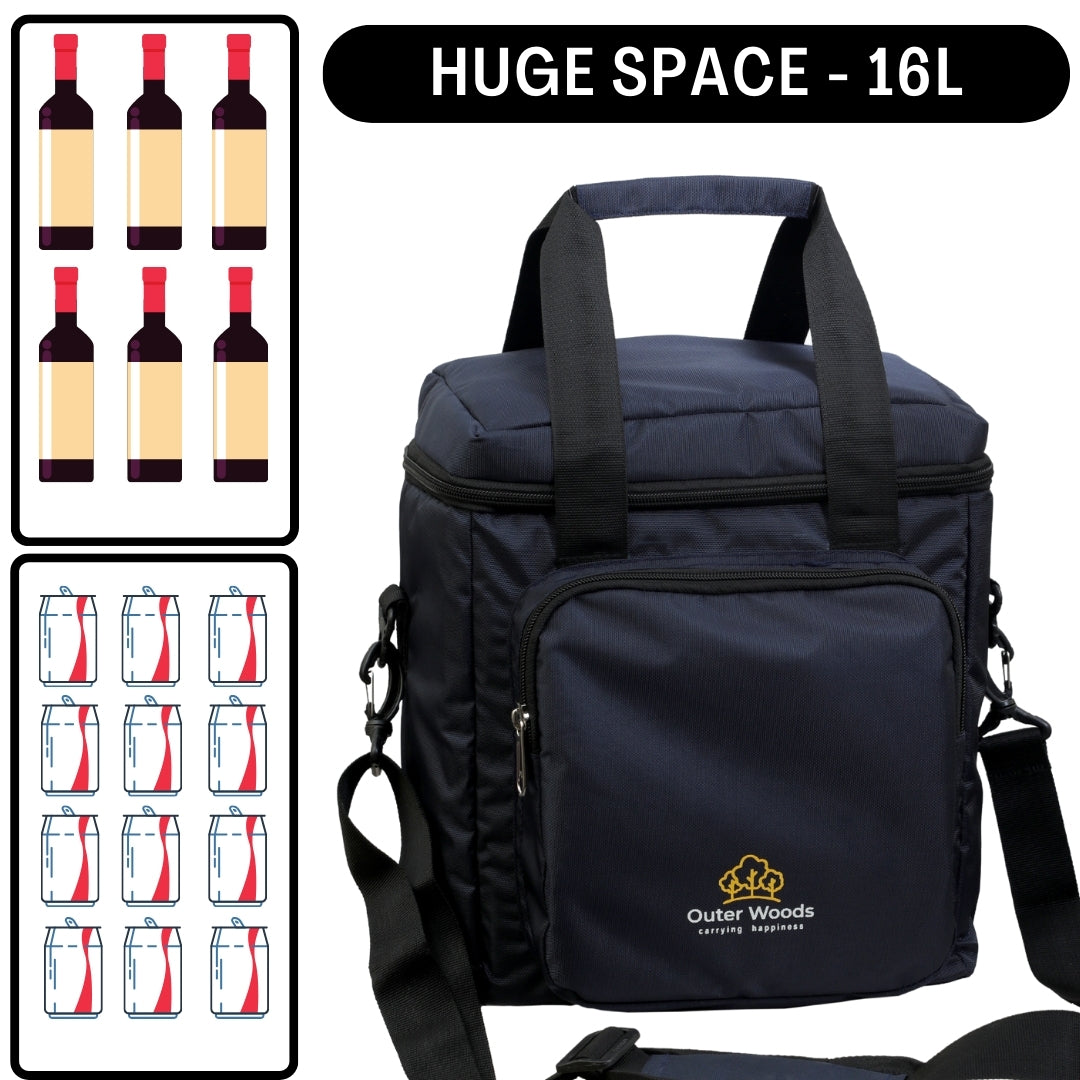 Outer Woods Insulated 6 Bottle Cooler Bag | with 6 Units of Ice Gel Packs | Wine Cooler Bag | Beer Cooler Bag | Insulated Bag | Fits 6 Full Size Bottles