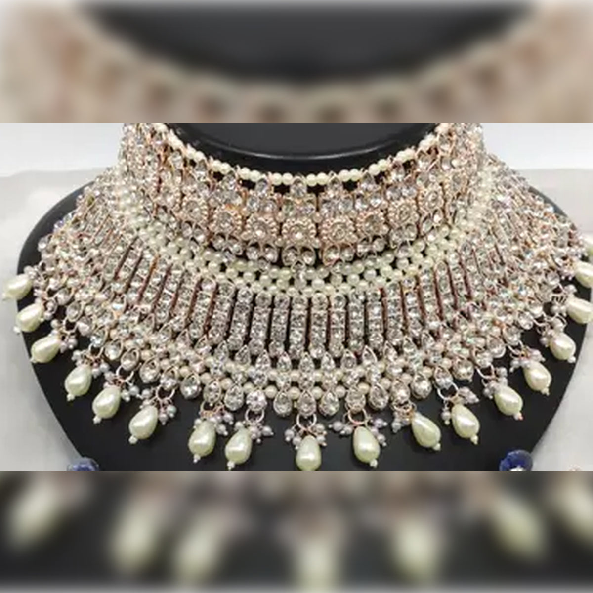 Exquisite Crystal and Pearl Bridal Choker Set, Matching Earrings and Tikka, Traditional Indian Wedding Jewelry (Set of 2)