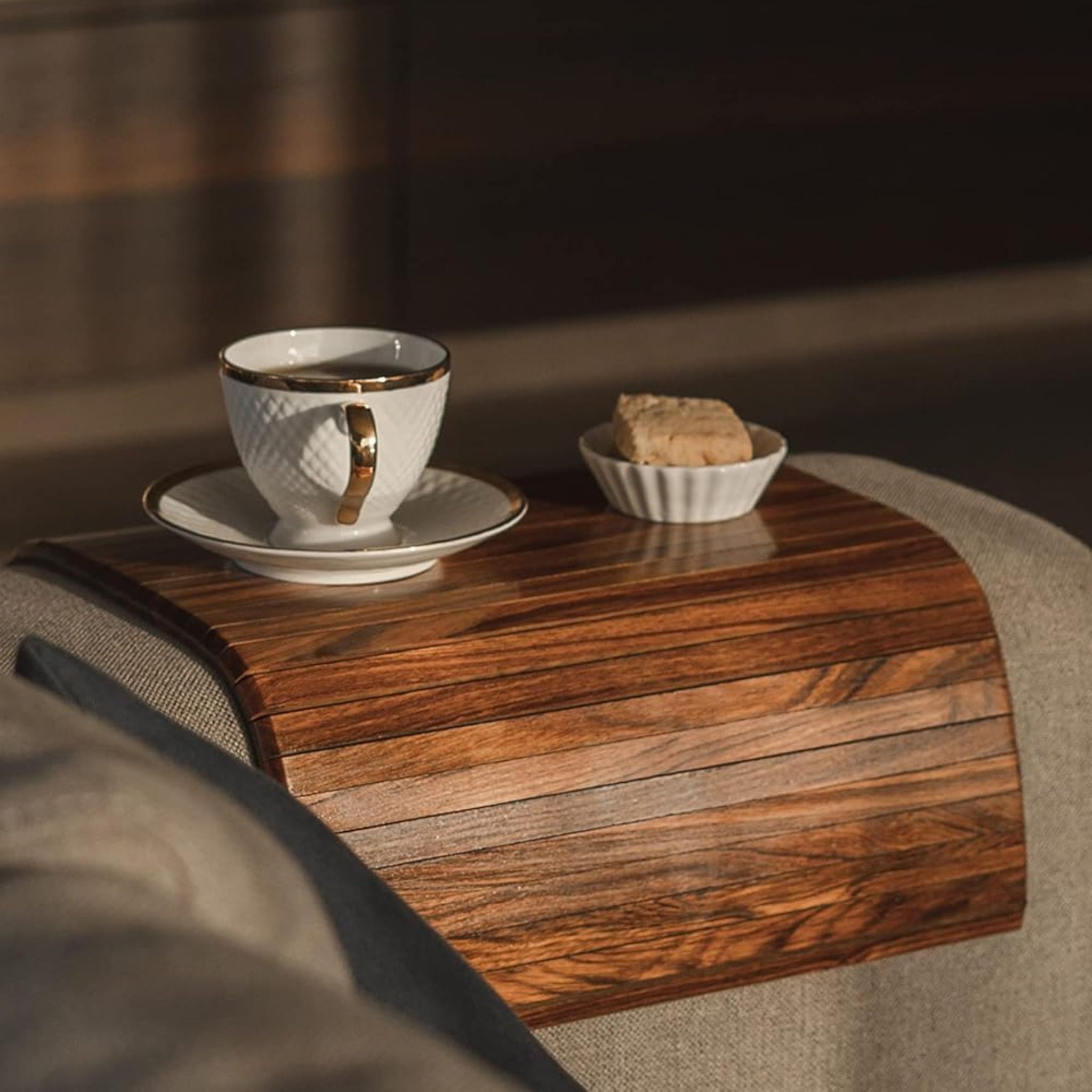 old trunk | Handcrafted Wooden Sofa Armrest Tray | Flexible And Foldable I Premium Teak Wood | Doubles As Dining Table Mat & Bed Tray (18 Inch X 12 Inch Rectangular.