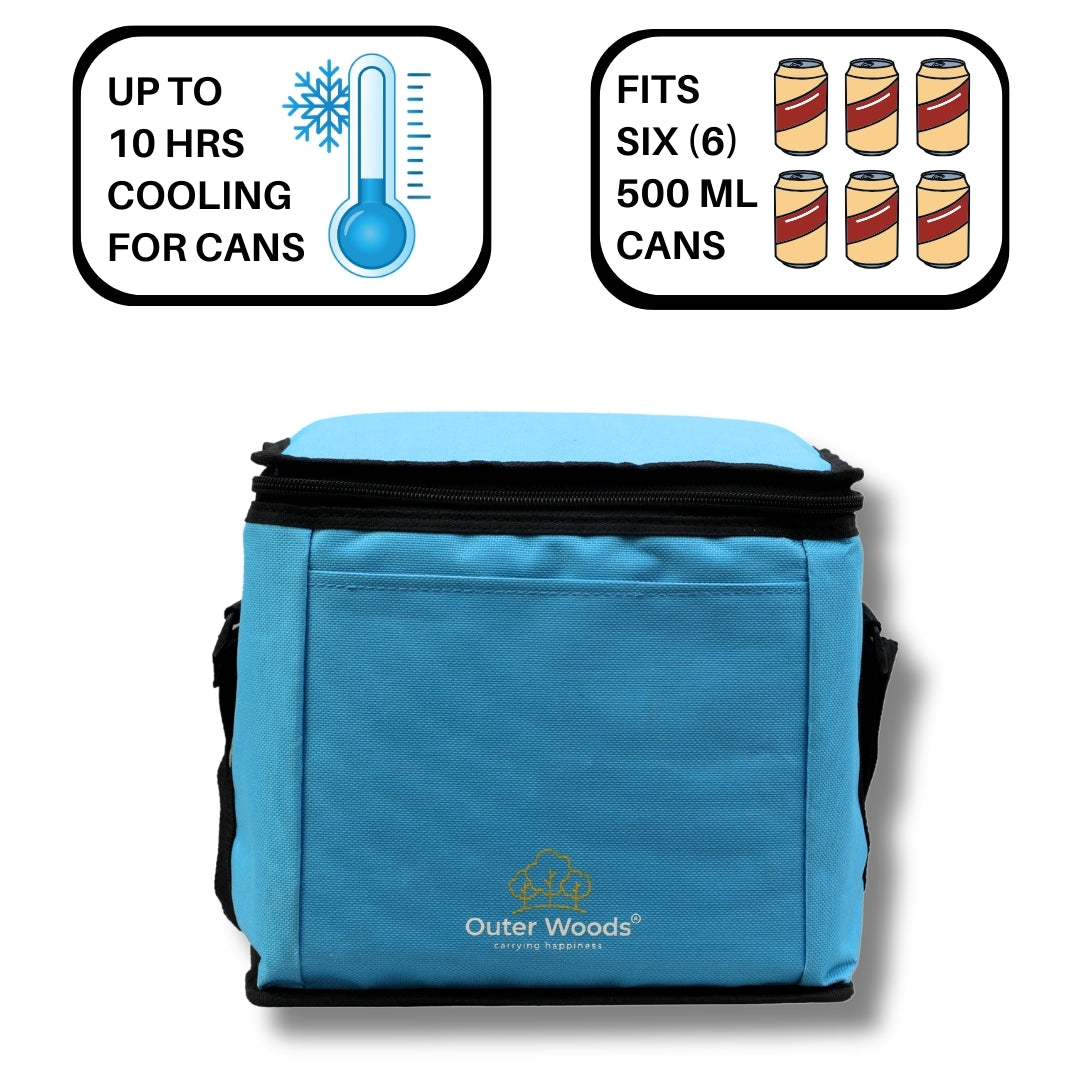 Outer Woods Insulated 6 Can Cooler Bag | Fits 6 x 500ml Beer Cans | Keep Cans Cool for up to 10 Hrs | with 2 Units of Ice Gel Packs