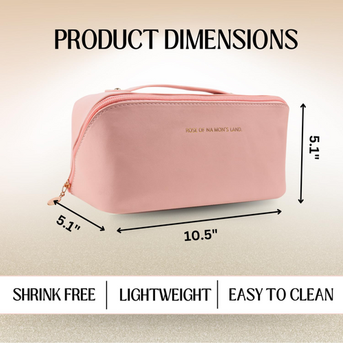 Premium PU Leather Cosmetic Bag with Waterproof Design | Travel-Friendly Makeup Pouch with Spacious Storage & Handle (Pink, 10.5-Inch)