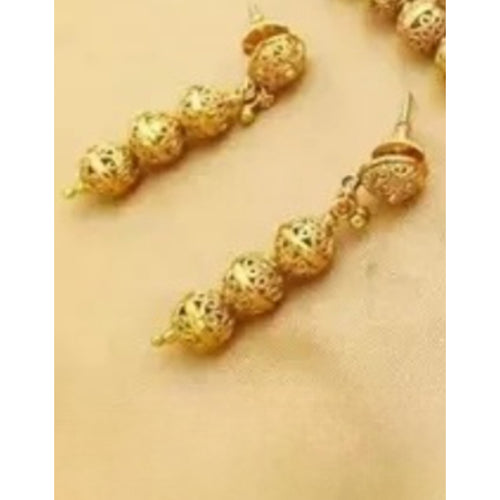 Elegant Gold-Plated Filigree Bead Necklace and Earring Set, Traditional Indian Wedding Jewelry (Set of 2)