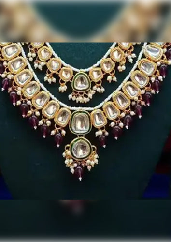 Opulent Kundan Bridal Jewelry Set, Double-Layer Necklace, Maang Tikka, & Jhumka Earrings, Traditional Indian Wedding Jewelry (Set of 2)