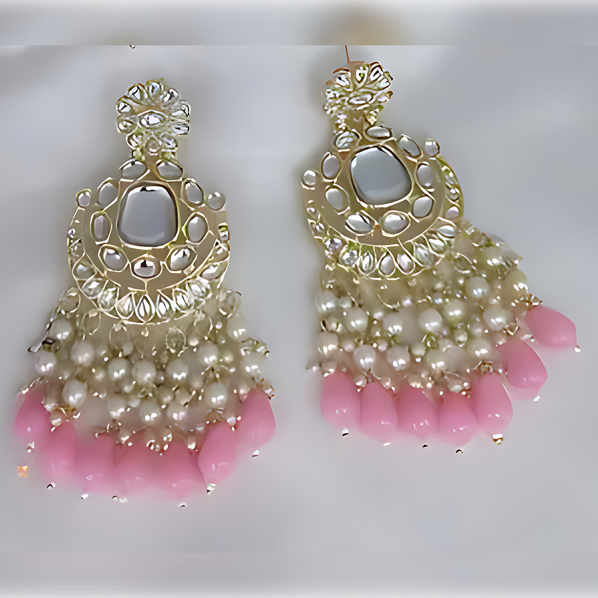 Luxurious Kundan Choker Set, Pearl and Pink Bead Accents - Traditional Indian Bridal Jewelry, Traditional Indian Wedding Jewelry (Set of 2)