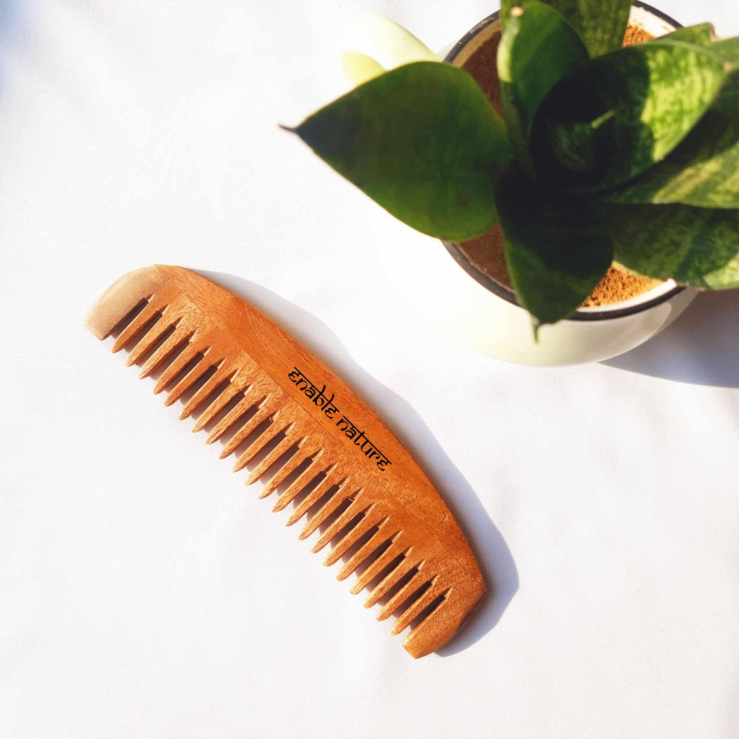 Enable Nature Curvy Neem Comb for detangling hair. Made from natural neem wood.