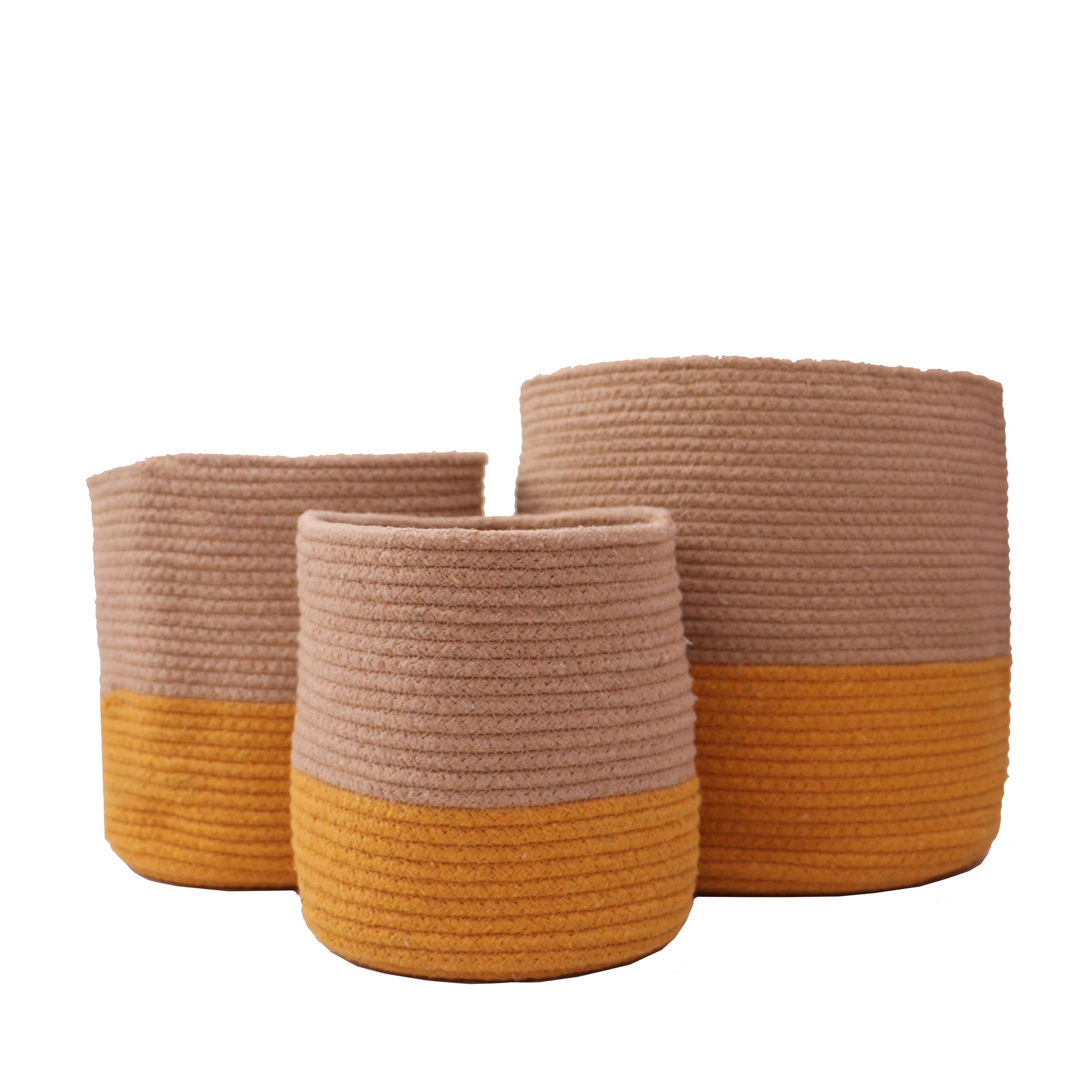 Dual tone Jute Baskets ( Yellow) Set of 3