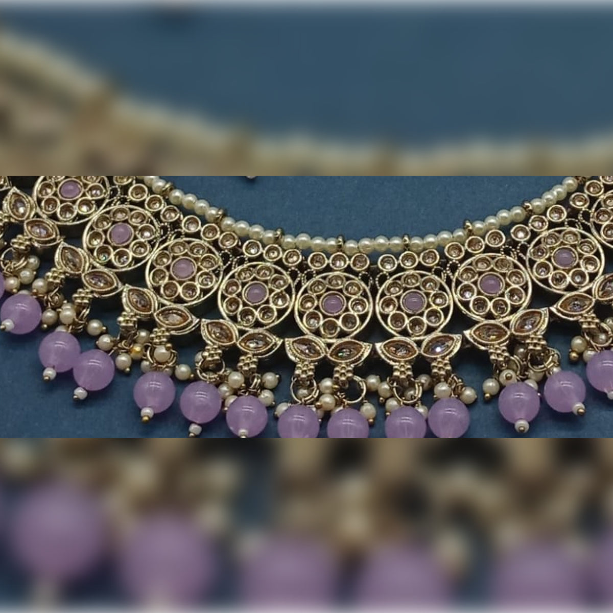 Elegant Purple and Gold Kundan Choker Necklace Set, Earrings and Maang Tikka, Traditional Indian Wedding Jewelry (Set of 2)