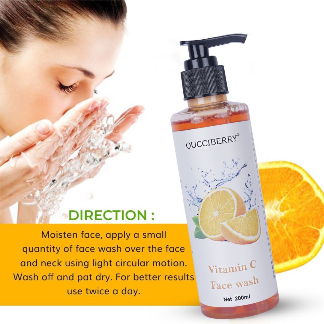 Qucciberry Vitamin C Face Wash – Antioxidant-Rich, Removes Oil & Grime, Promotes Collagen Synthesis, Natural Ingredients, Suitable for All Skin Types