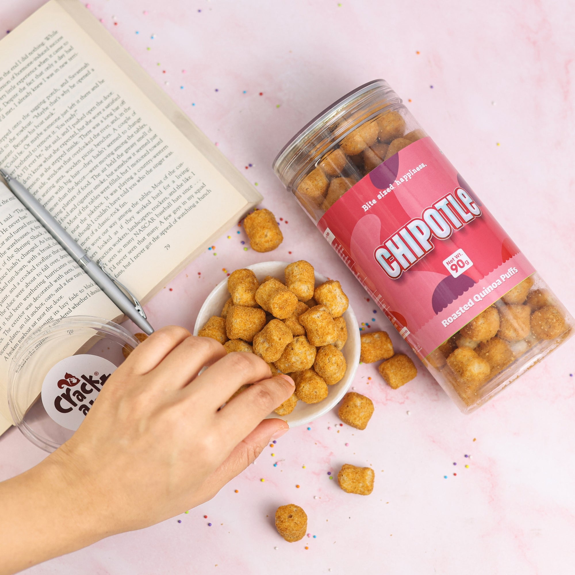 Crack A Nut's Chipotle Roasted Multi-Grain Puffs, Savory & Healthy Snack, Packed with Protein & Low in Sugar, Lightly Roasted Multi-Grain Goodness, Perfect for Cravings & Guilt-Free Indulgence, 100g.