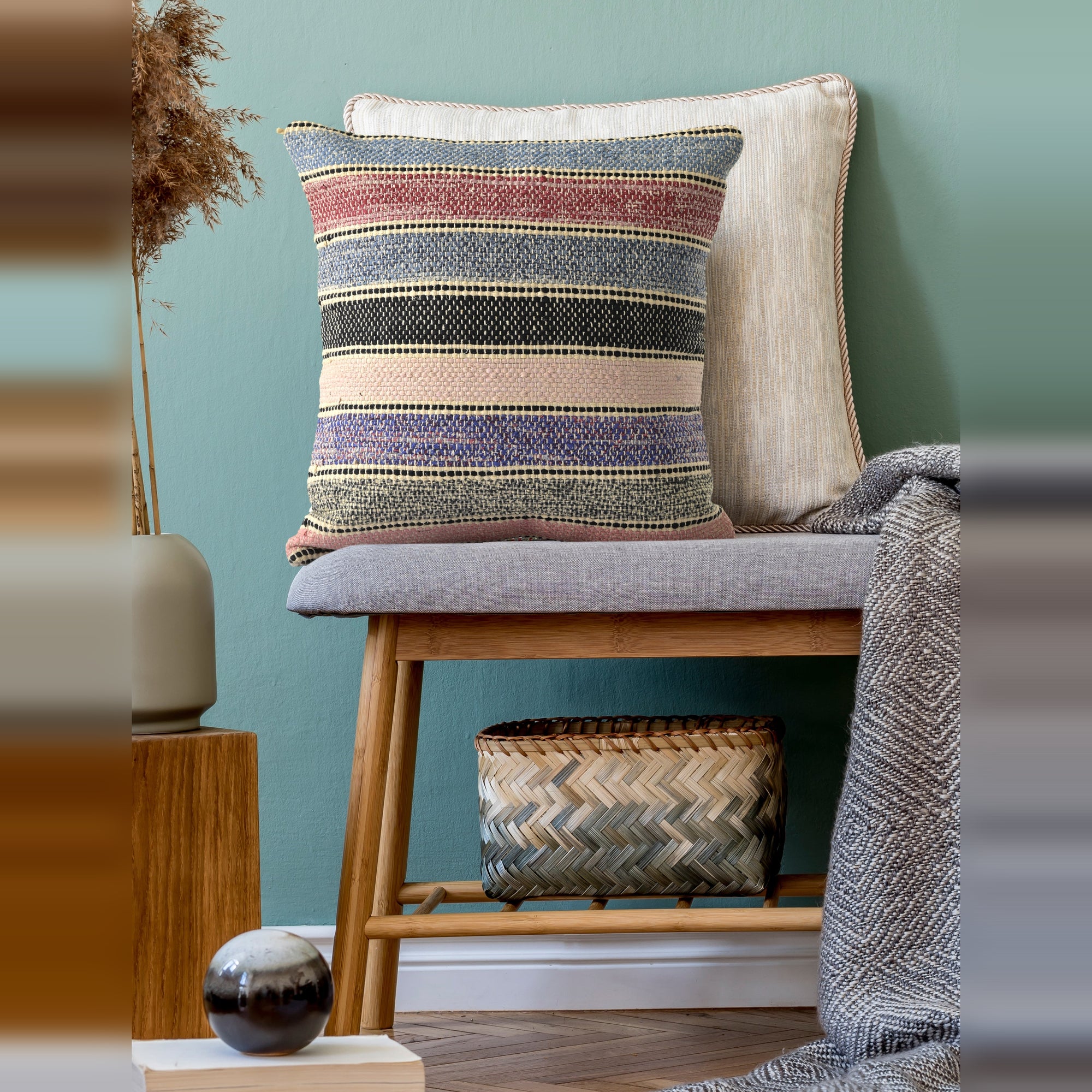 Midnight Striped Cushion Cover, Organic Cotton with Pastel Hues and Farmhouse Vibes, Concealed Zip Closure, Modern Accent for Sofa, Chair, or Bed, Comfortable and Stylish Home Décor (18x18 Inches)