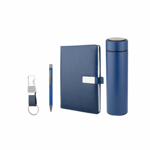 Attire Corporate Gift Set with A5 Journal Notebook, Premium Metal Pen, Bottle & Metal Keychain | 4-in-1 Customizable Gift Set for Executives, Travelers & Special Occasions (Blue, 192 Pages)