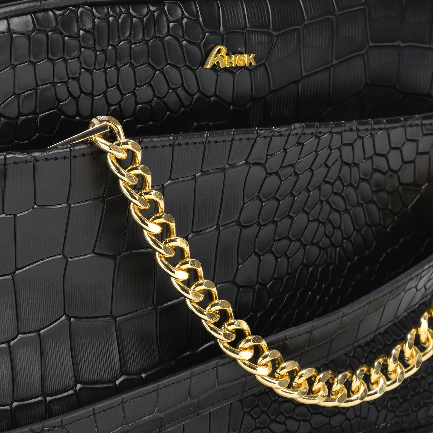 Genius Croc Leather Cross Body, Elegant Black Leather, Compact and Stylish, Ideal for Daily Use (Black)