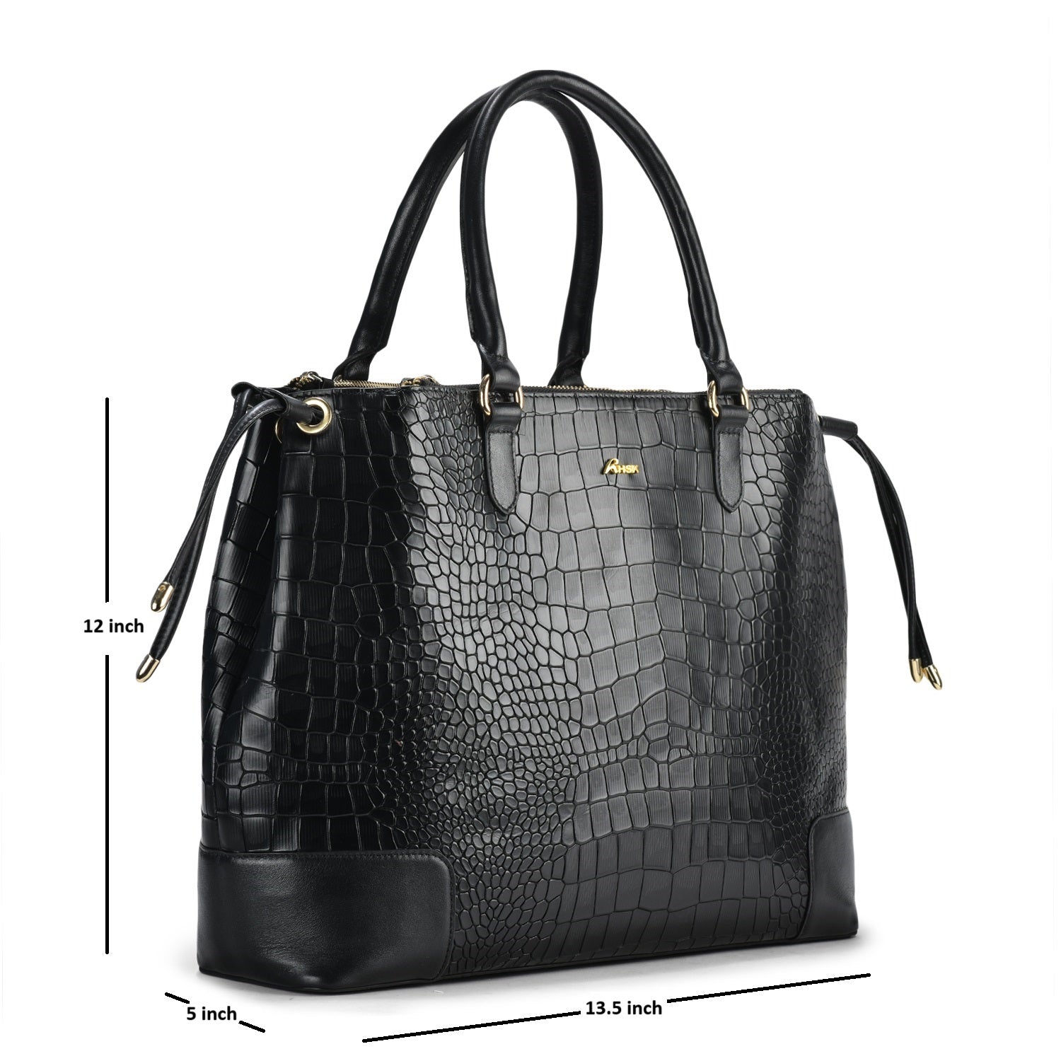 Utility Black Croc Leather Tode Bag, Premium Quality Leather, Spacious and Stylish Design, Ideal for Work and Travel